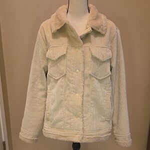 Grace & Lace Women's Cream Corded Sherpa Jacket